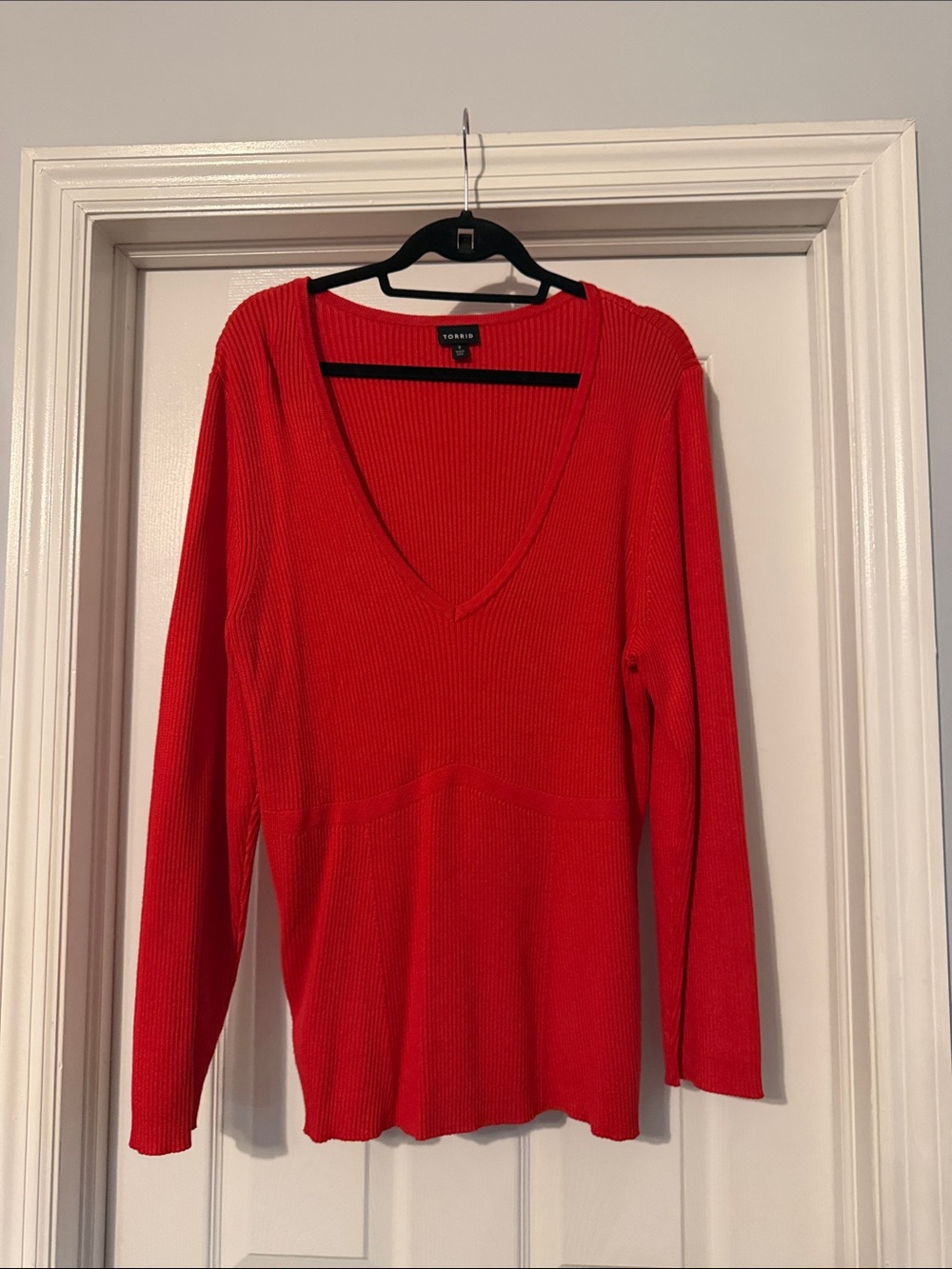 Boden Bright Red Ribbed V-Neck Sweater